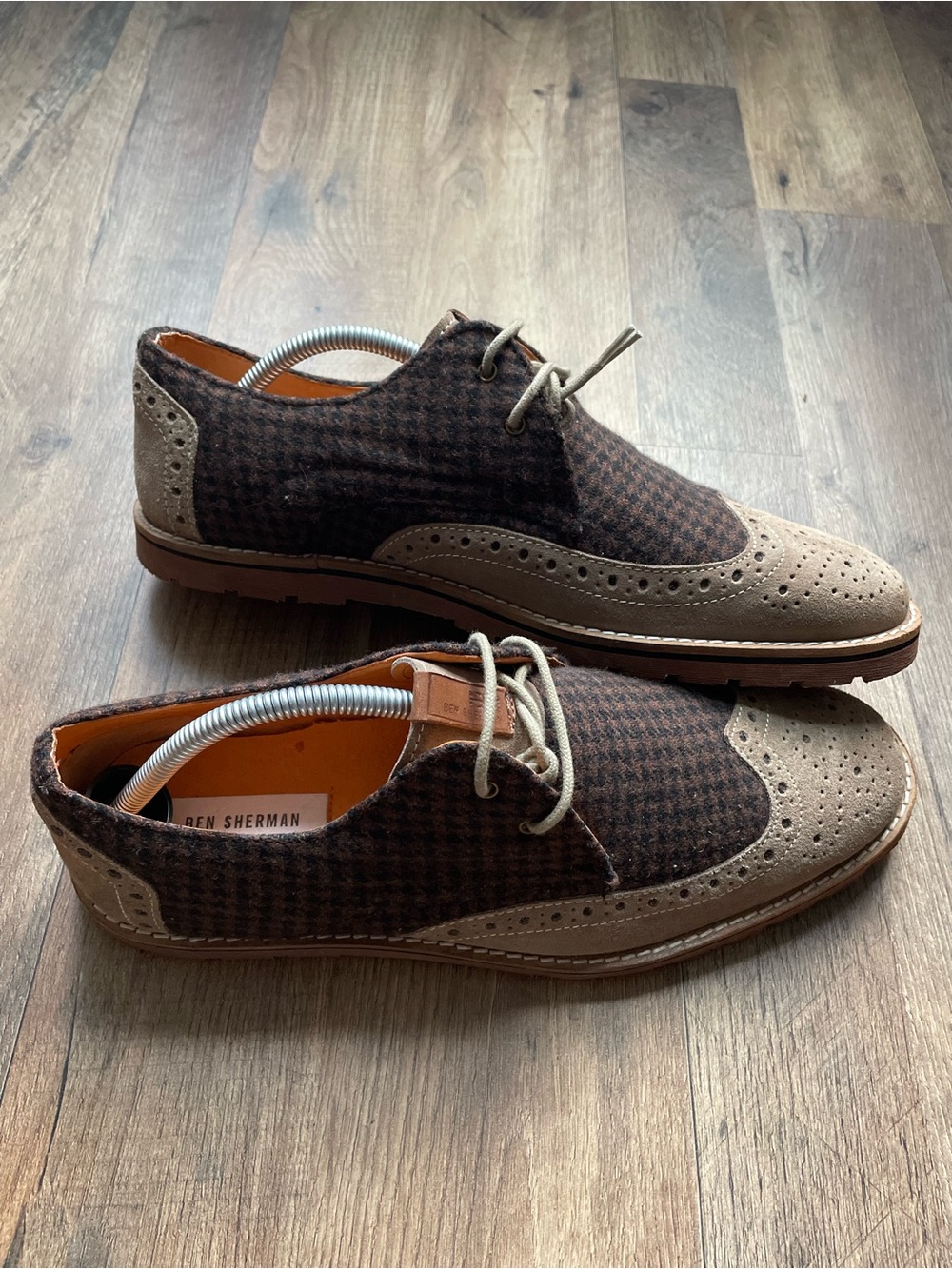 Ben Sherman Brown Houndstooth & Tan Wingtip Derby
